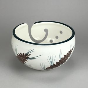 pine cone yarn bowl Maine made pottery