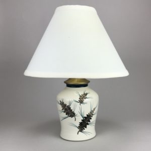 pine cone lamp and shade Maine made pottery
